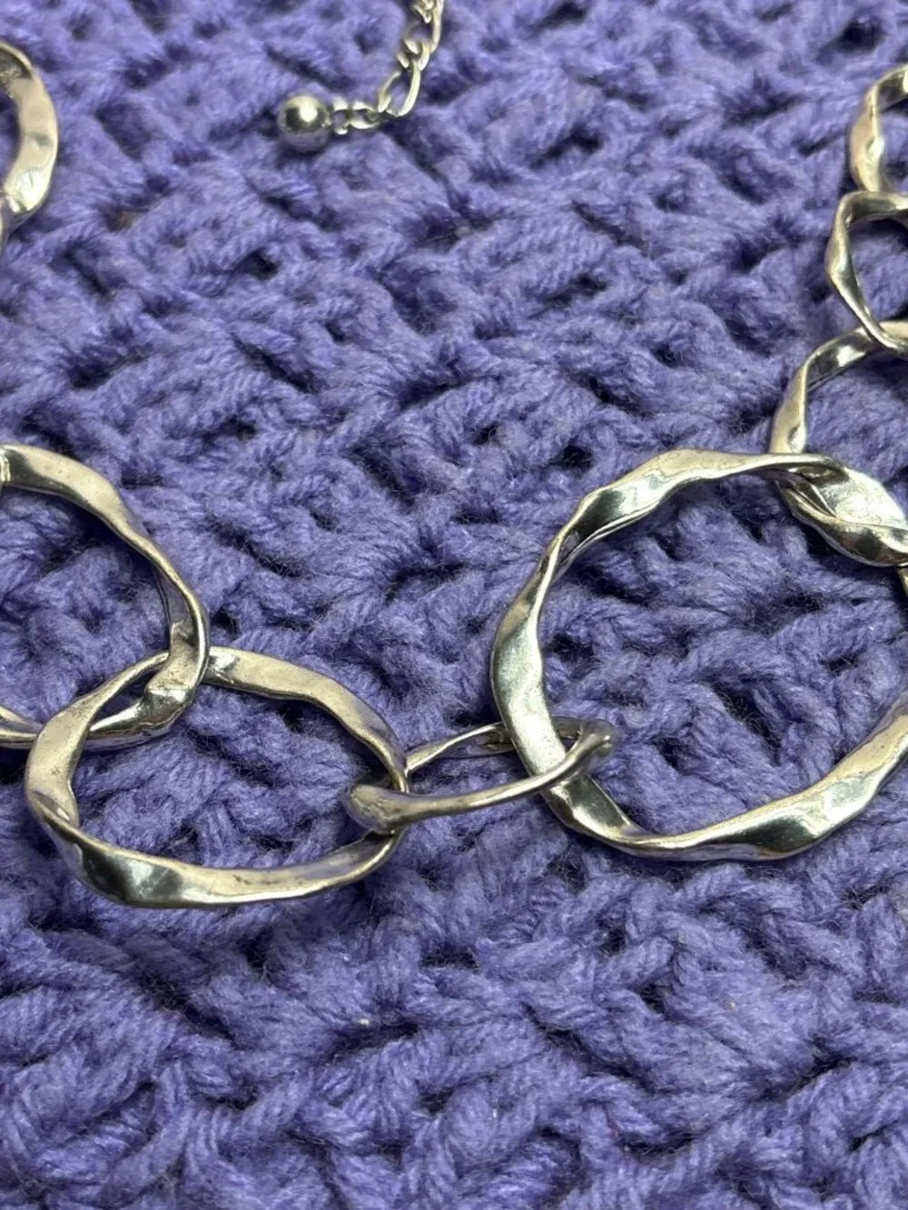 Chunky Silvertone Textured Necklace Double Chain Statement 34 - 37 inches Long